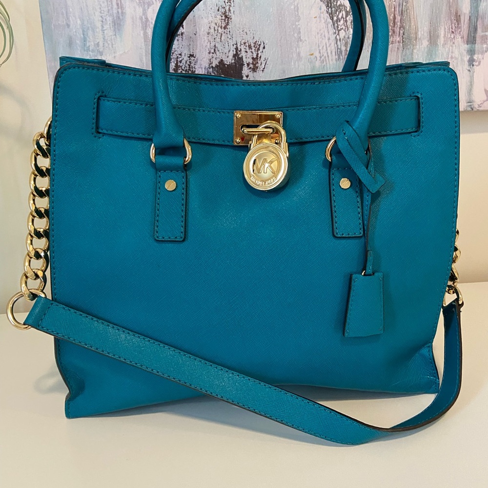 Michael Kors Blue Bag with Gold Hardware